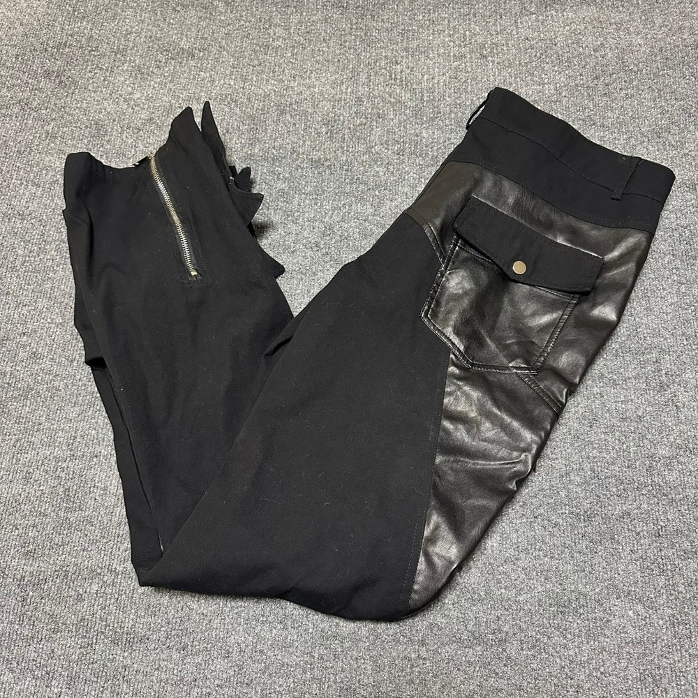 Nerazzurri Black Faux Leather Paneled Multi Zipper Moto Pants Womens XL